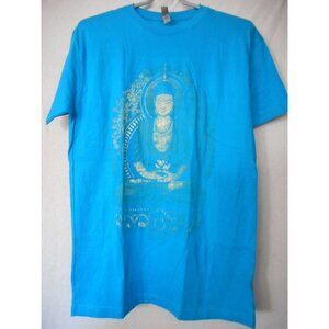 Bright Blue Buddha fade design Tee T-Shirt Short Sleeve cotton Unisex Sz M